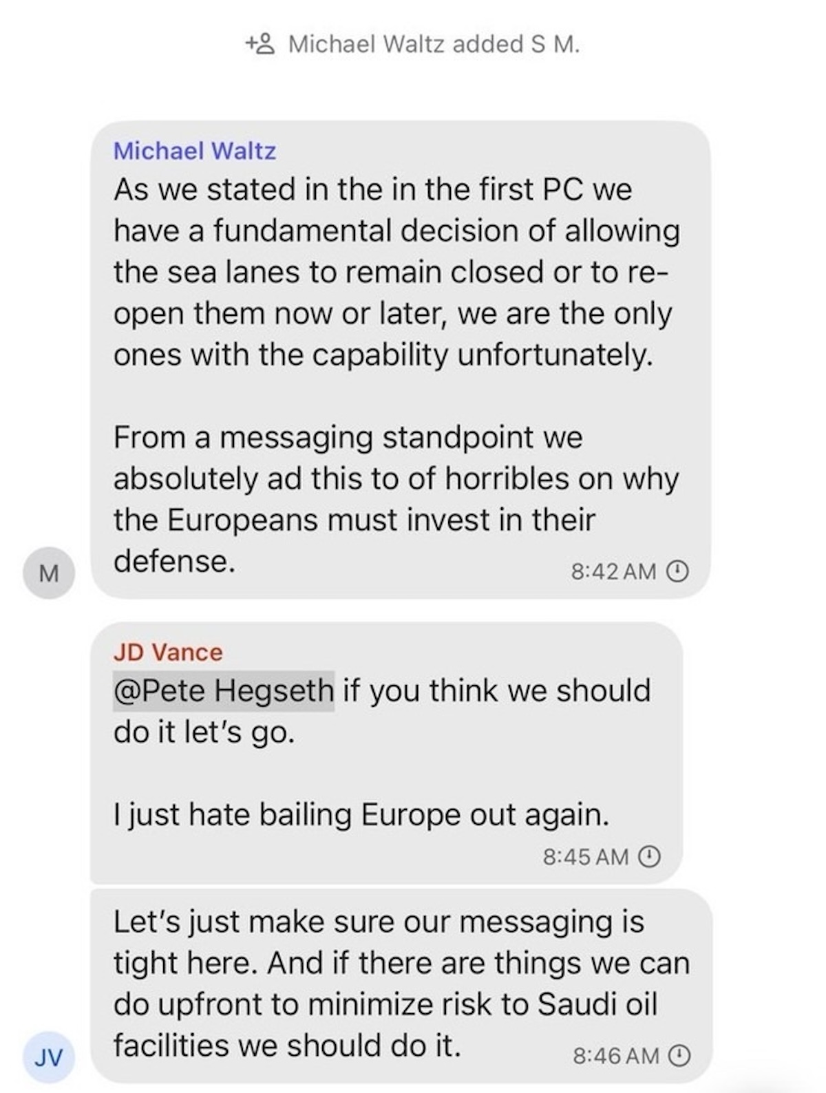 Μηνύματα στο Signal με το σχέδιο των ΗΠΑ για την επίθεση στους Χούθι, 26 Μαρτίου 2025