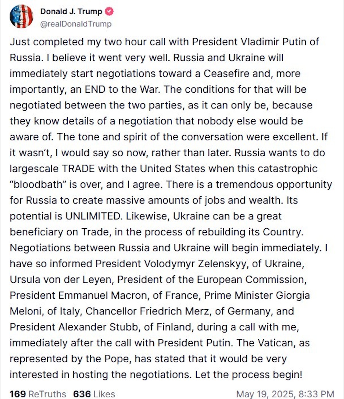 Ντόναλντ Τραμπ Truth Social Βλαντίμιρ Πούτιν Ρωσία Ουκρανία Πόλεμος