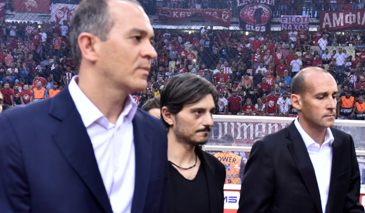 Παναγιώτης Αγγελόπουλος, Γιώργος Αγγελόπουλος, Δημήτρης Γιαννακόπουλος Ολυμπιακός Παναθηναϊκός Basket League