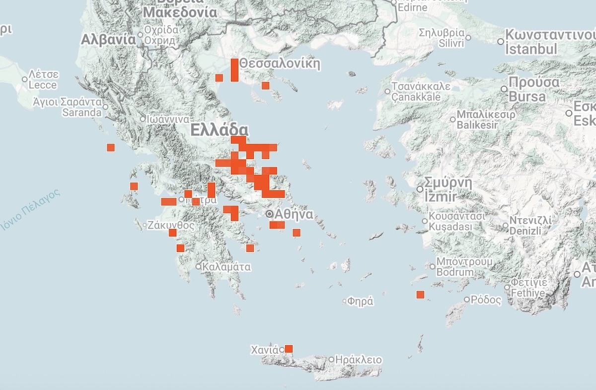 Μωβ Μέδουσες Ελλάδα Χάρτης 21 Ιουλίου 2025