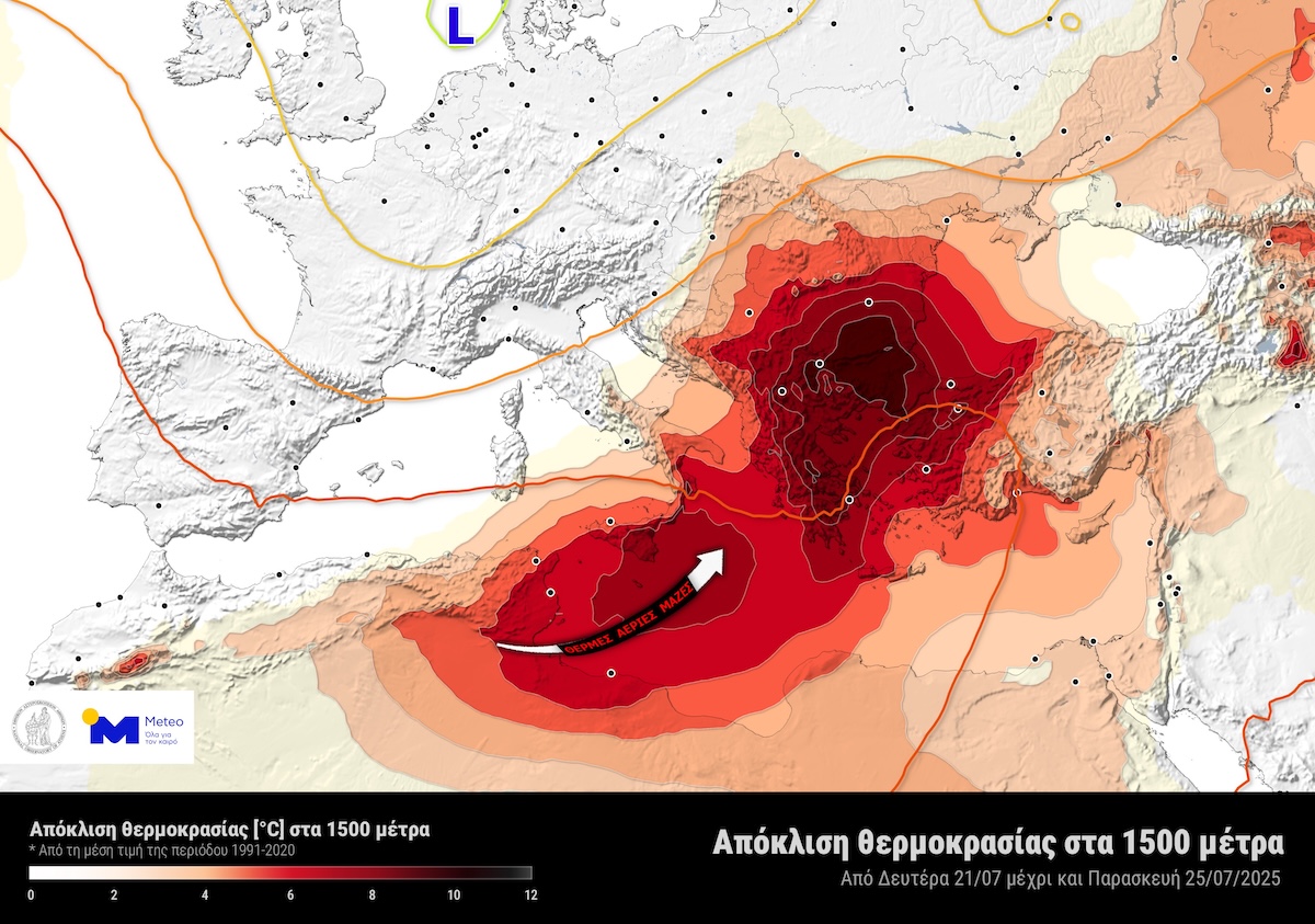Καιρός Καύσωνας Χάρτης Ιούλιος 2025