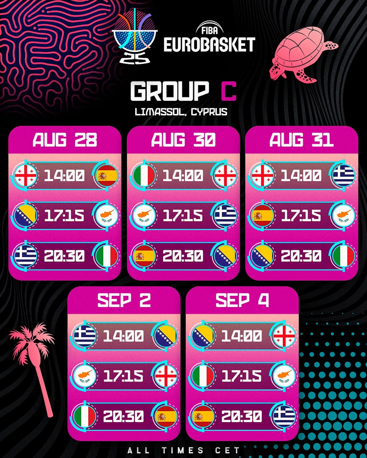 EuroBasket 2025 Group C Πρόγραμμα