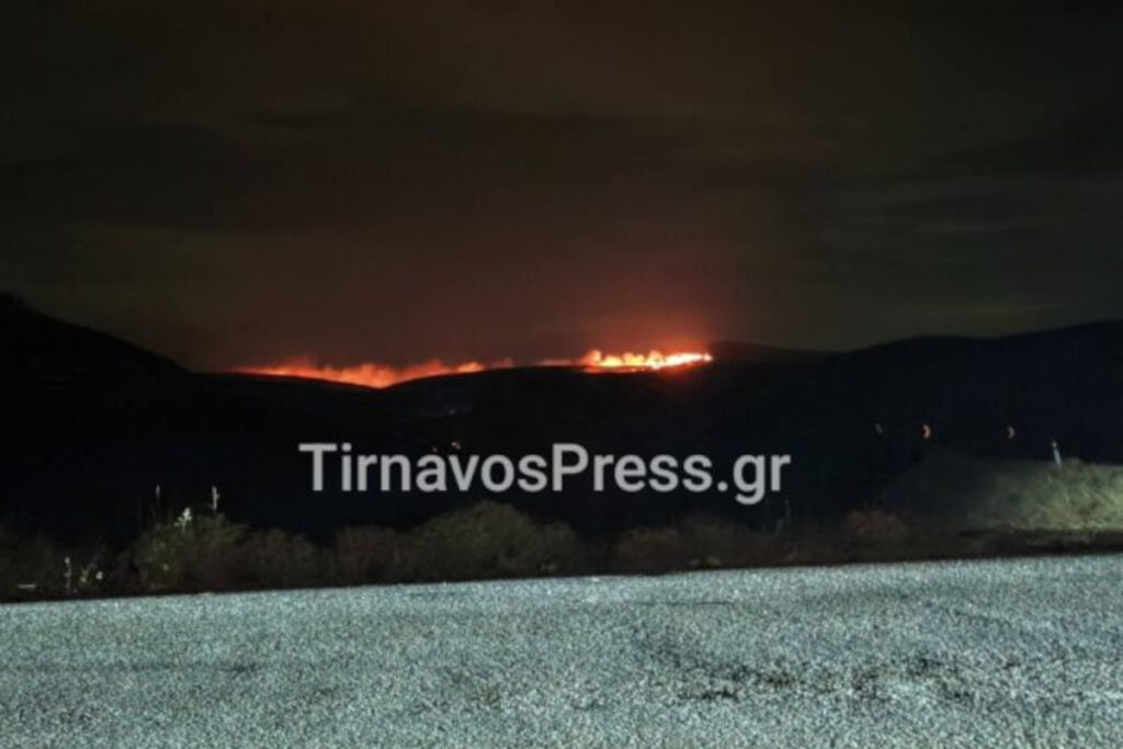 Νύχτα αγωνίας στον Τύρναβο για τη φωτιά στο Αμύγδαλο – Μεγάλο «αγκάθι» οι ισχυροί άνεμοι