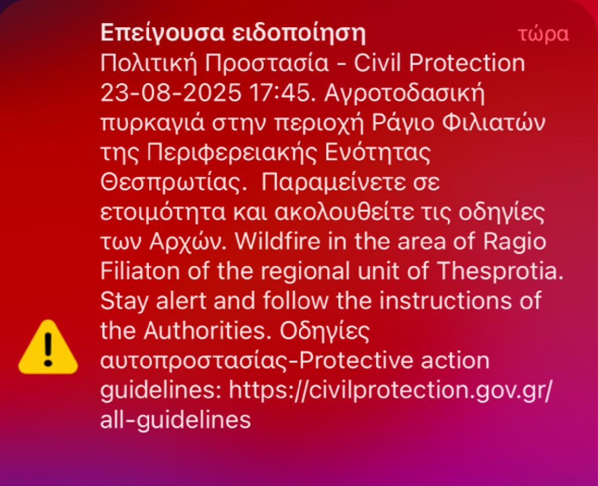 Ενημέρωση για την πυρκαγιά στη Θεσπρωτία
