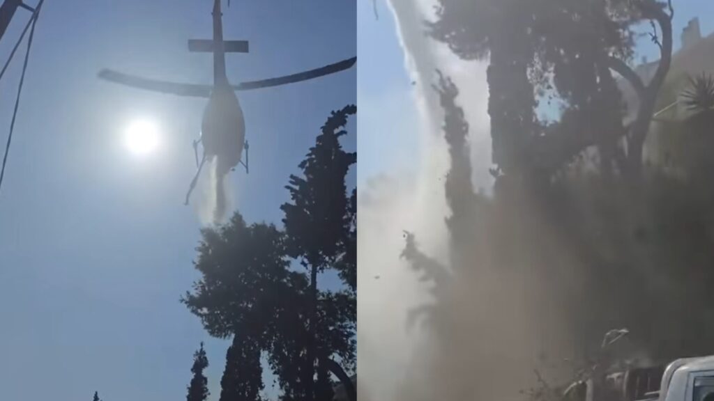 Παραλίγο τραγωδία στην Πάτρα: Ελικόπτερο ρίχνει νερό πάνω από διερχόμενα αυτοκίνητα