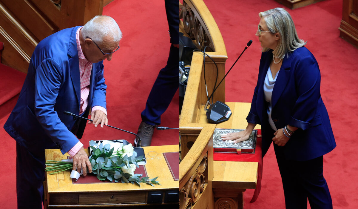 Λουλούδια στο έδρανο του Βεσυρόπουλου – Ορκίστηκε η Στέλλα Αραμπατζή