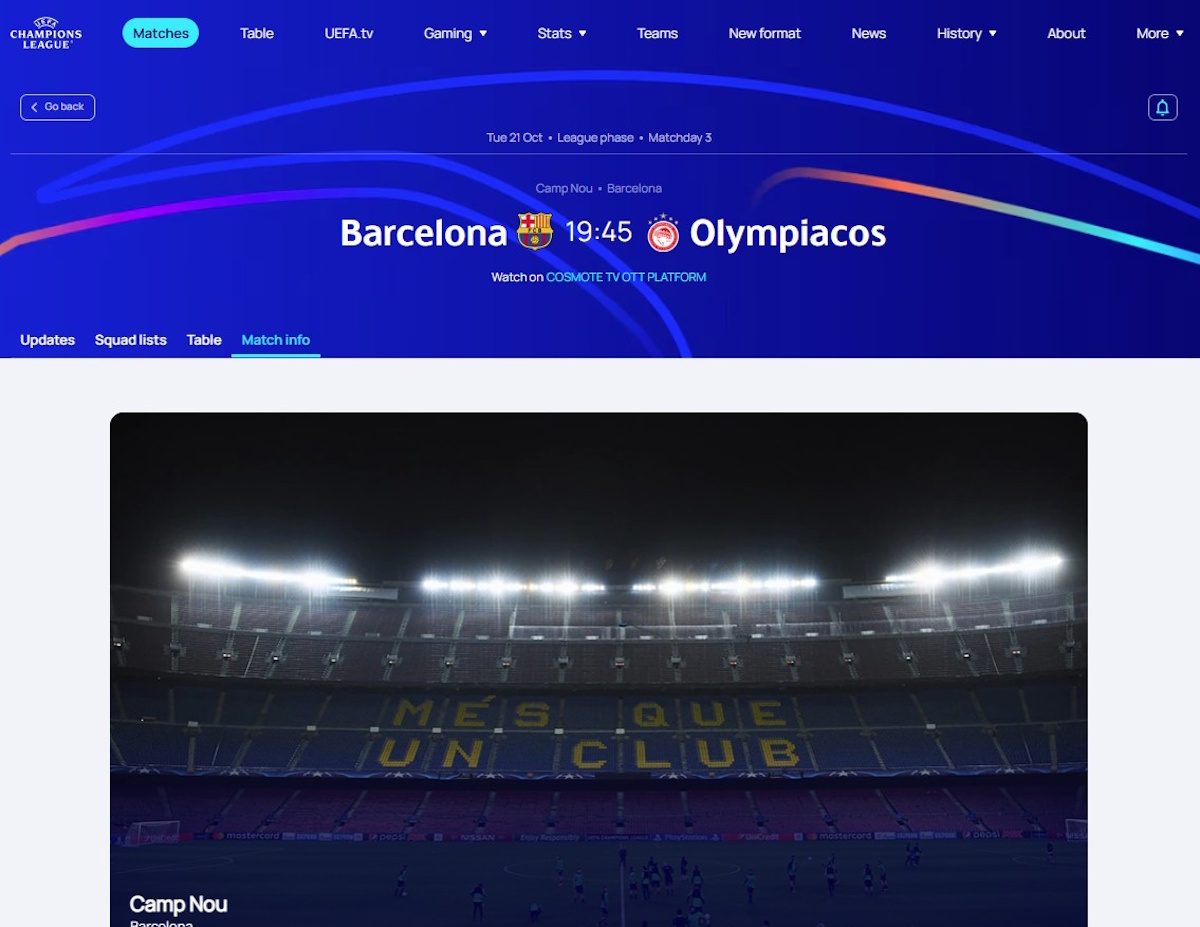 Μπαρτσελόνα Ολυμπιακός Champions League
