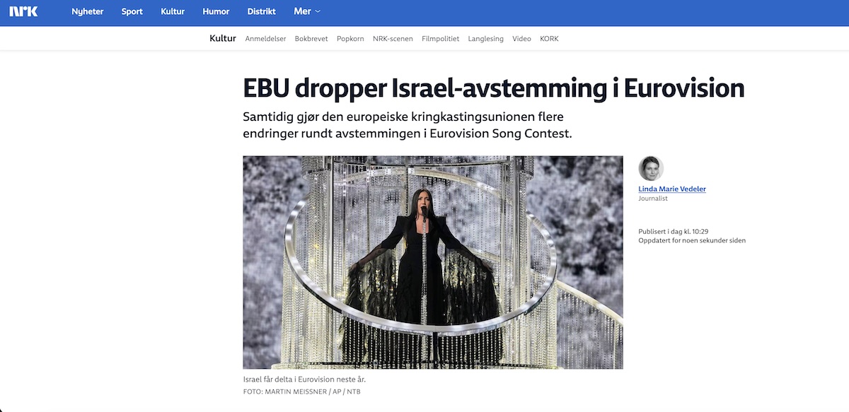 Eurovision 2026 Ισραήλ Ψηφοφορία NRK Δημοσίευμα