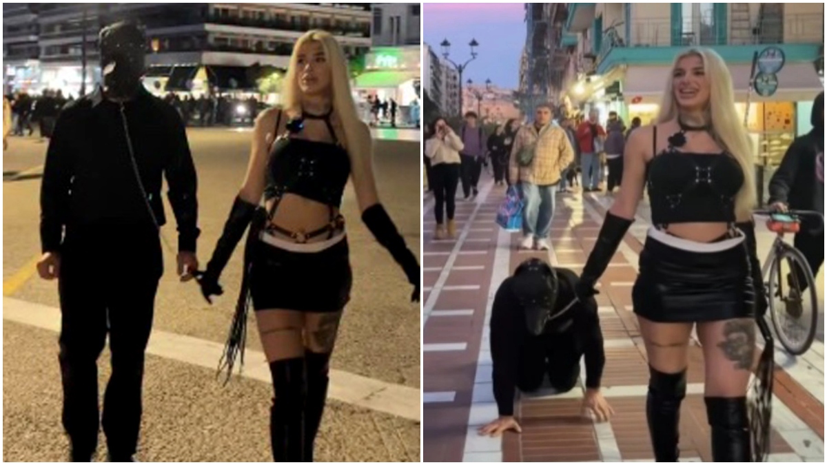 Θεσσαλονίκη: Μοντέλο του OnlyFans βγάζει τον σύντροφό της βόλτα με… λουρί (βίντεο)