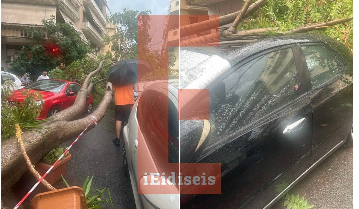 Μπουρίνι αστραπή στην Αττική: Βομβαρδισμένο τοπίο δρόμος στους Αμπελόκηπους (Εικόνες, Βίντεο)