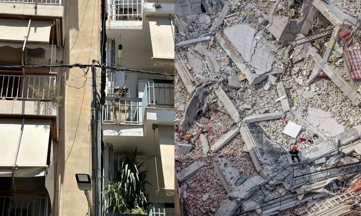 Φωτογραφία ντοκουμέντο: Η πολυκατοικία στα Πετράλωνα είχε πάρει κλίση λίγες ώρες πριν καταρρεύσει